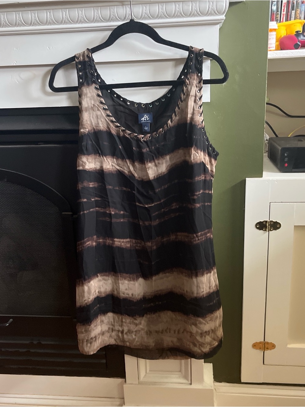 Tie-Dye Black & Brown Studded Sleeveless Tank Top - A. I.